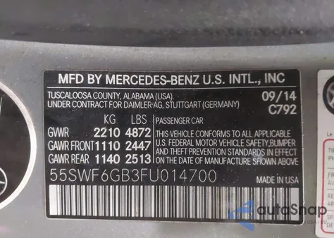 2015 Mercedes-Benz C 400 4Matic from USA, damaged, VIN 55SWF6GB3FU014700